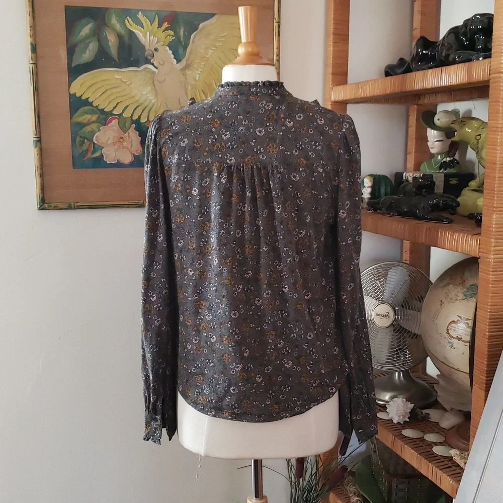 Boden Floral Ruffle Front Long Sleeve Blouse Size 10